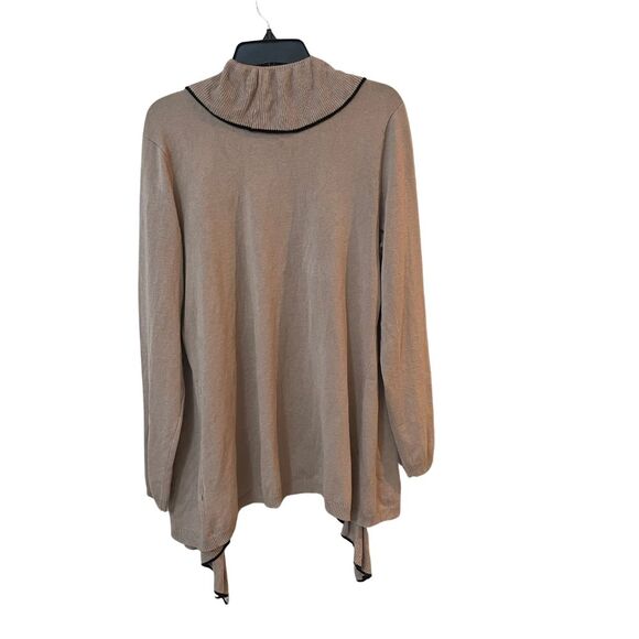 By Design Women's Open Front Ruffle Cardigan Beige with Black Piping. Size XL - Picture 2 of 9